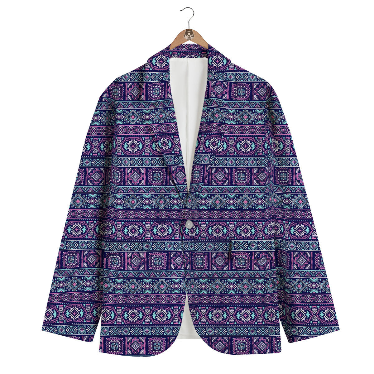 Grunge Trippy Ethnic Aztec Print Men's Blazer-grizzshop