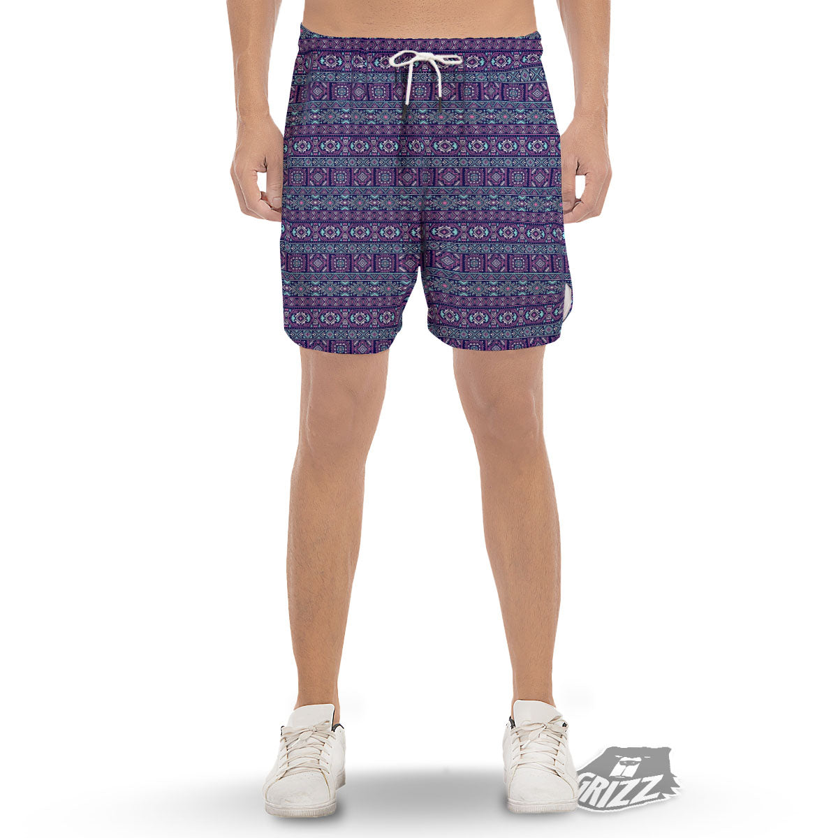 Grunge Trippy Ethnic Aztec Print Men's Gym Shorts-grizzshop