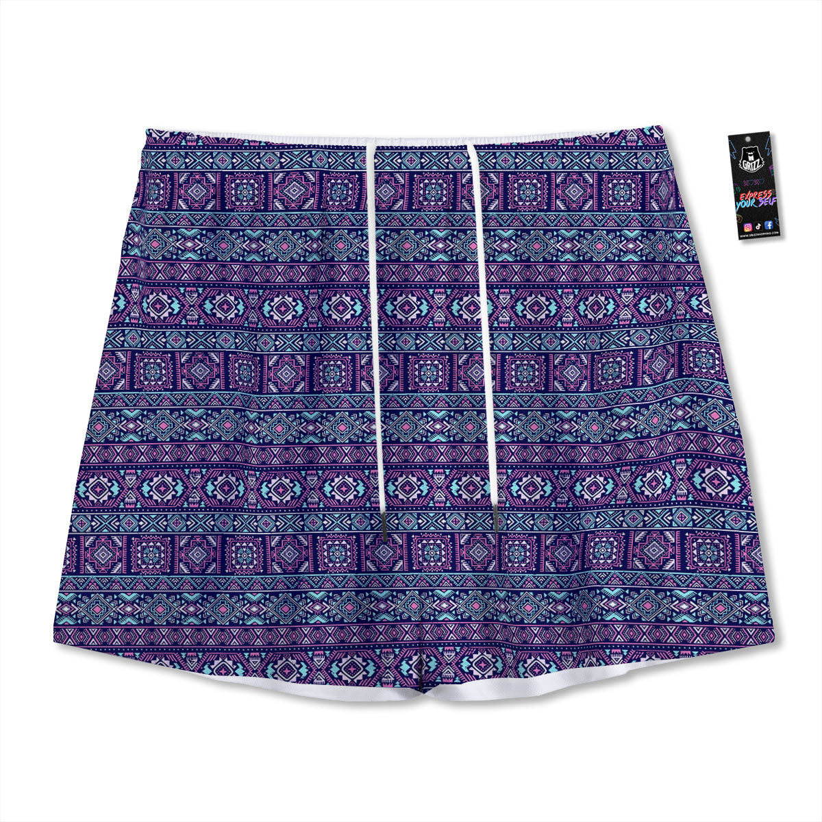 Grunge Trippy Ethnic Aztec Print Mesh Shorts