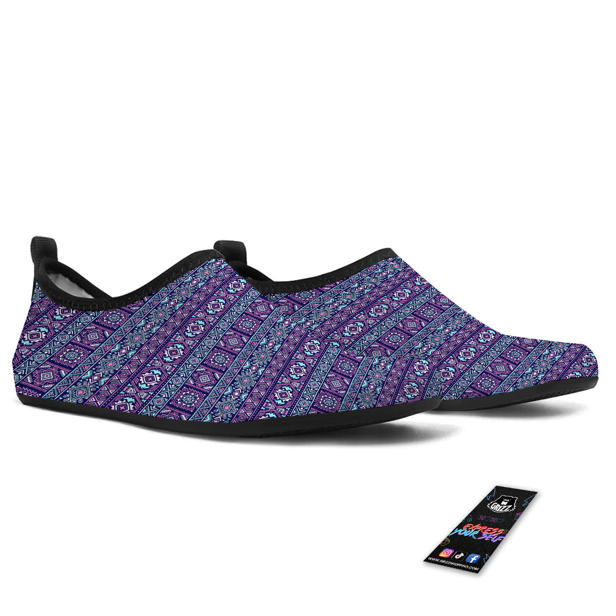 Grunge Trippy Ethnic Aztec Print Water Shoes-grizzshop