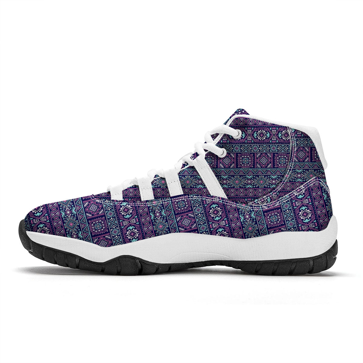 Grunge Trippy Ethnic Aztec Print White Bball Shoes-grizzshop