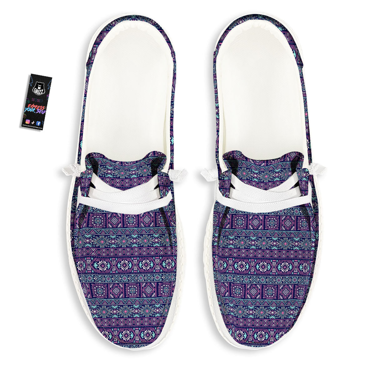 Grunge Trippy Ethnic Aztec Print White Loafers-grizzshop