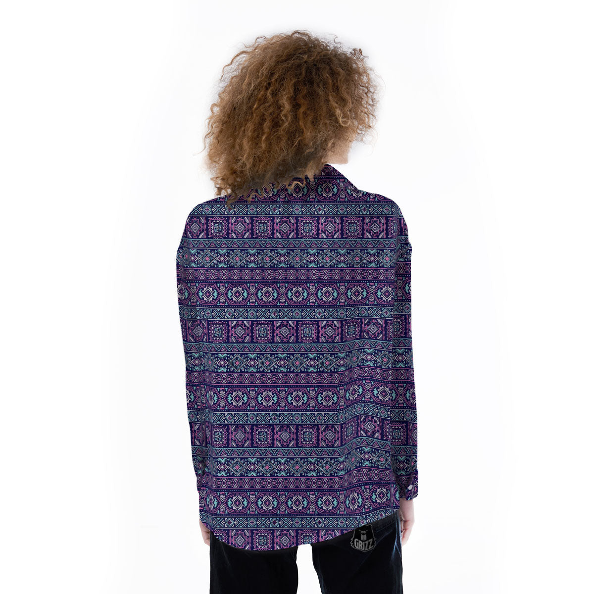 Grunge Trippy Ethnic Aztec Print Women's Long Sleeve Shirts-grizzshop