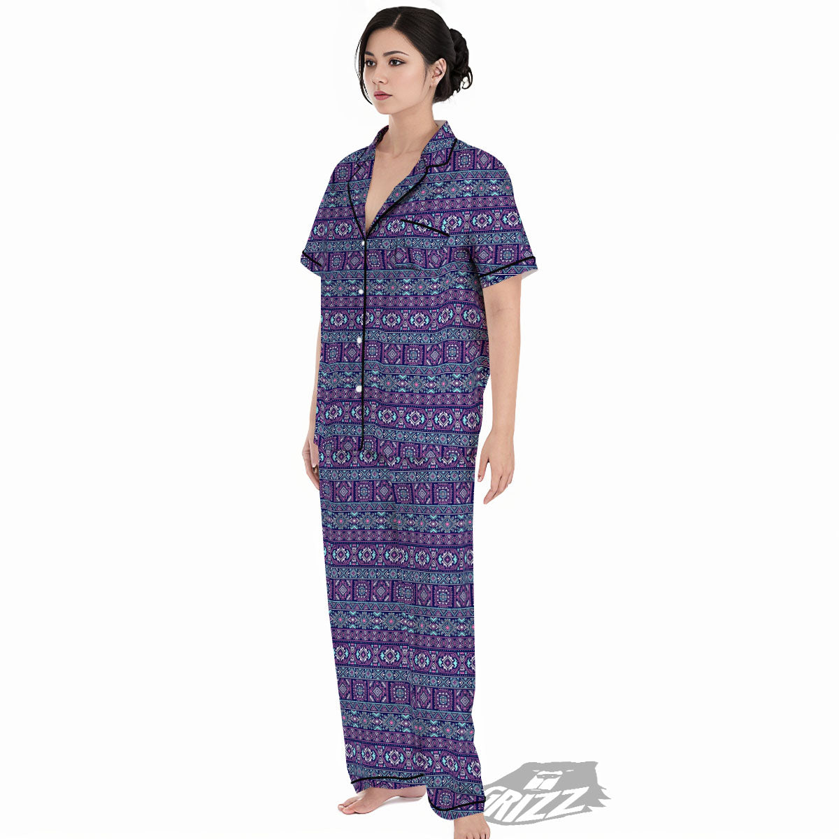 Grunge Trippy Ethnic Aztec Print Women's Pajamas Set-grizzshop