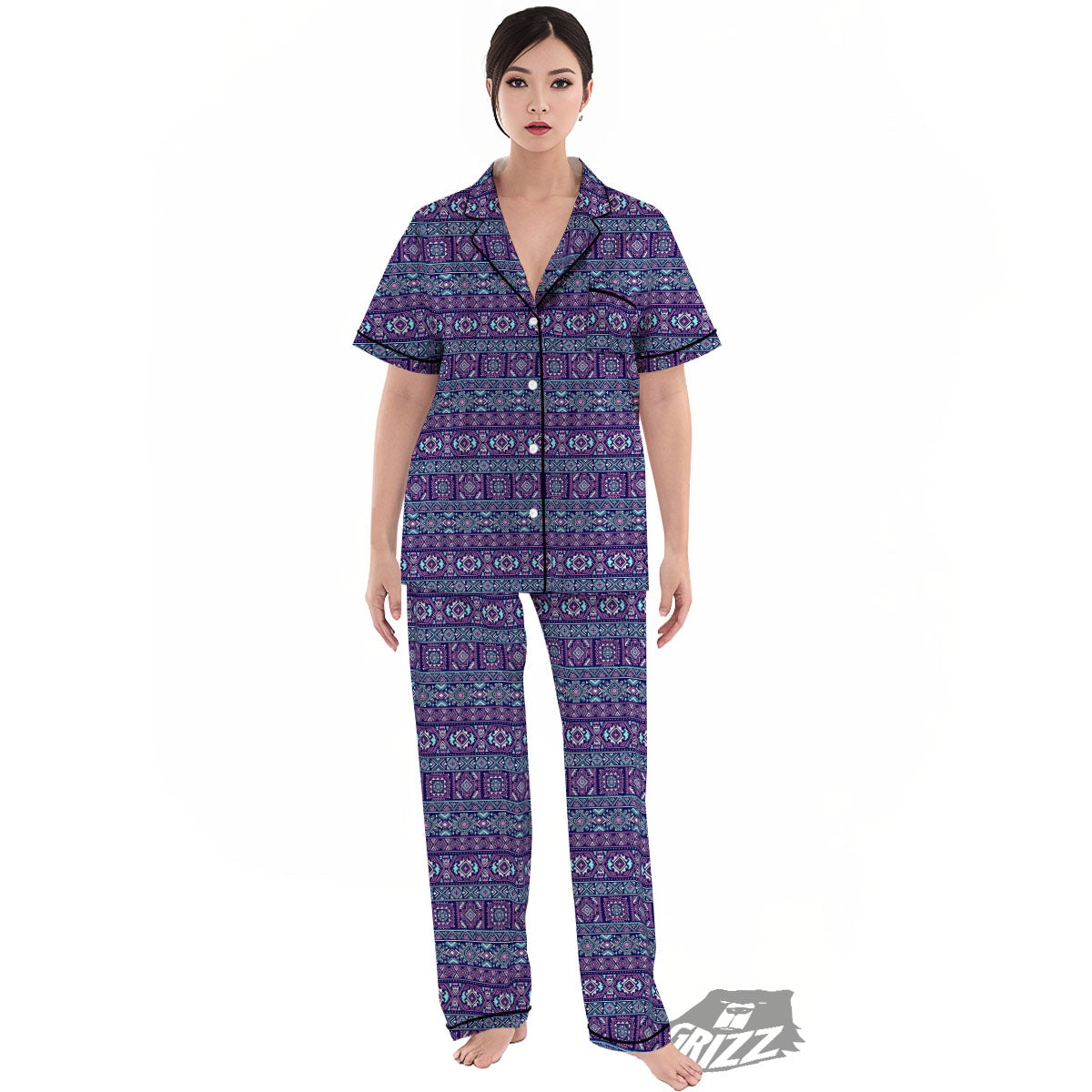Grunge Trippy Ethnic Aztec Print Women's Pajamas Set-grizzshop