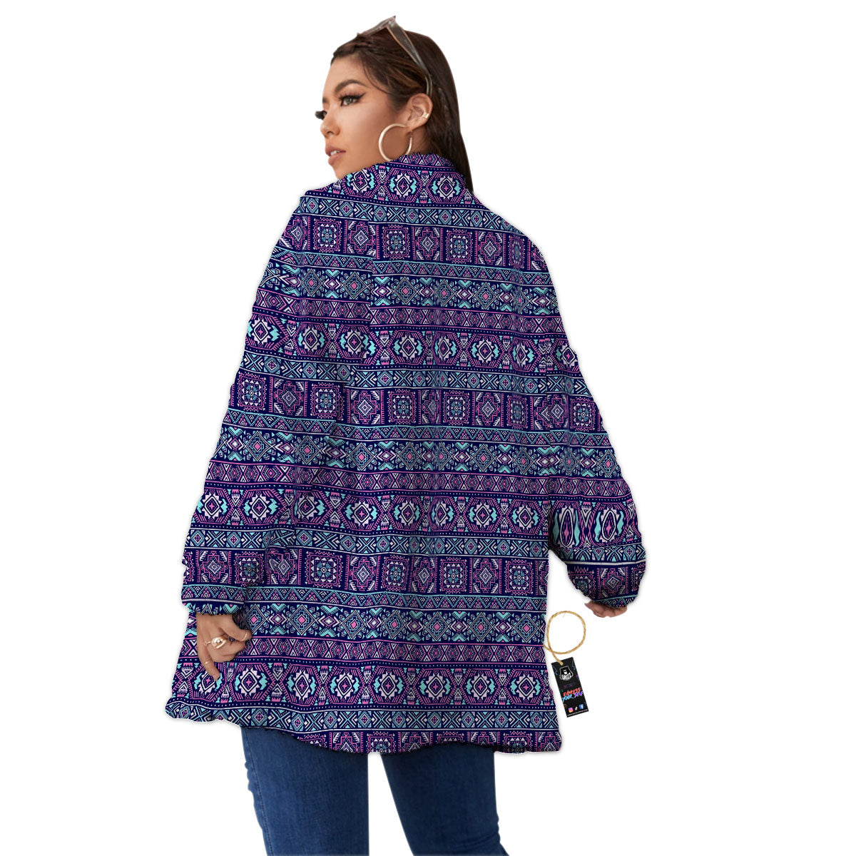 Grunge Trippy Ethnic Aztec Print Women's Sherpa Jacket-grizzshop