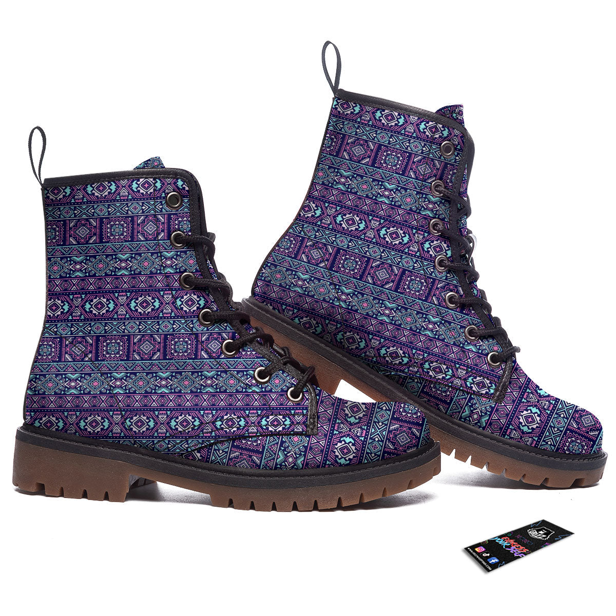 Grunge Trippy Ethnic Aztec Print Work Boots-grizzshop