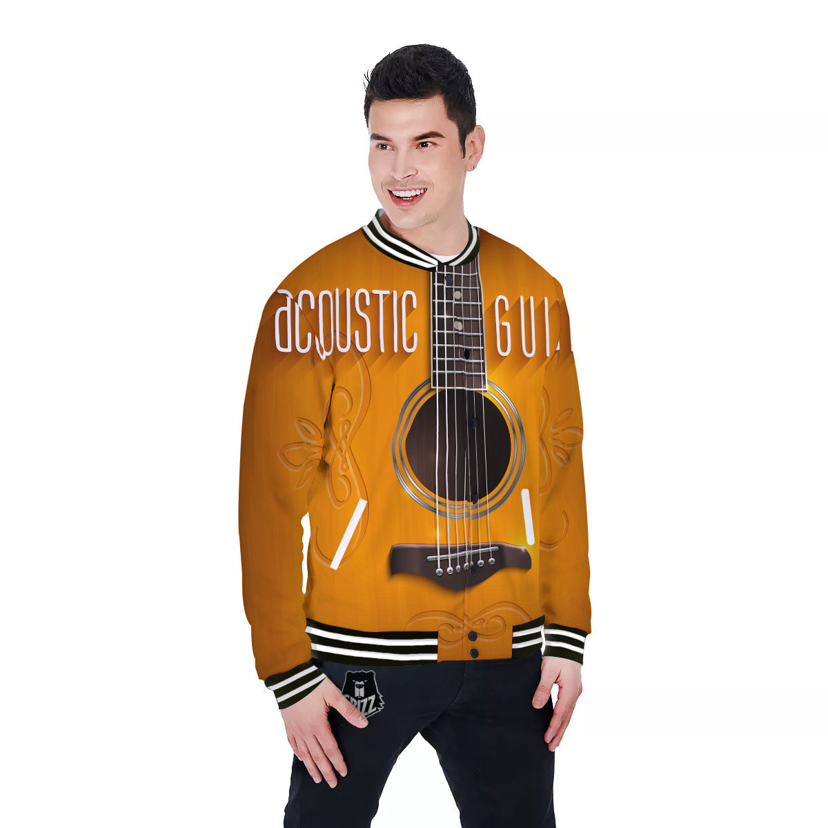 Guitar Acoustic Print Baseball Jacket-grizzshop