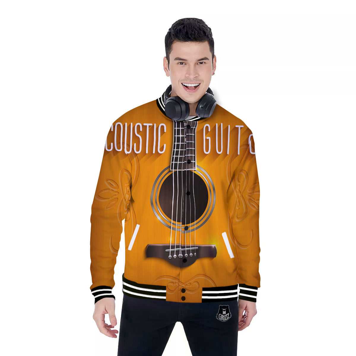 Guitar Acoustic Print Baseball Jacket-grizzshop