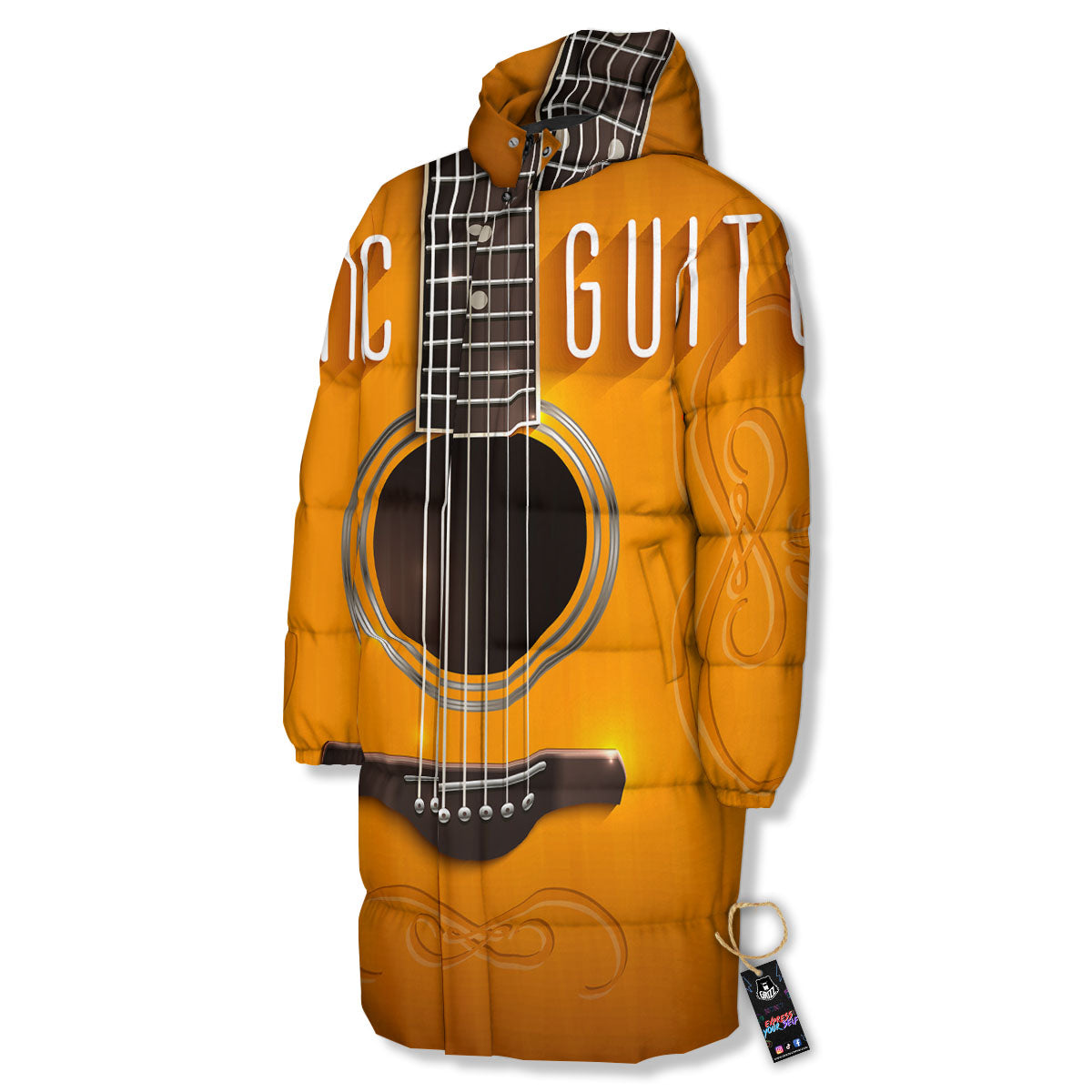 Guitar Acoustic Print Long Down Jacket-grizzshop