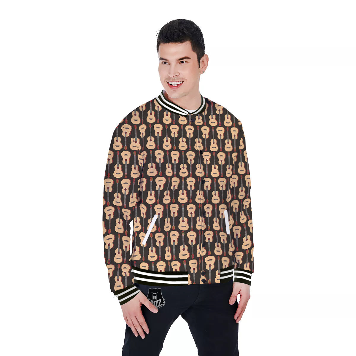 Guitar Acoustic Print Pattern Baseball Jacket-grizzshop