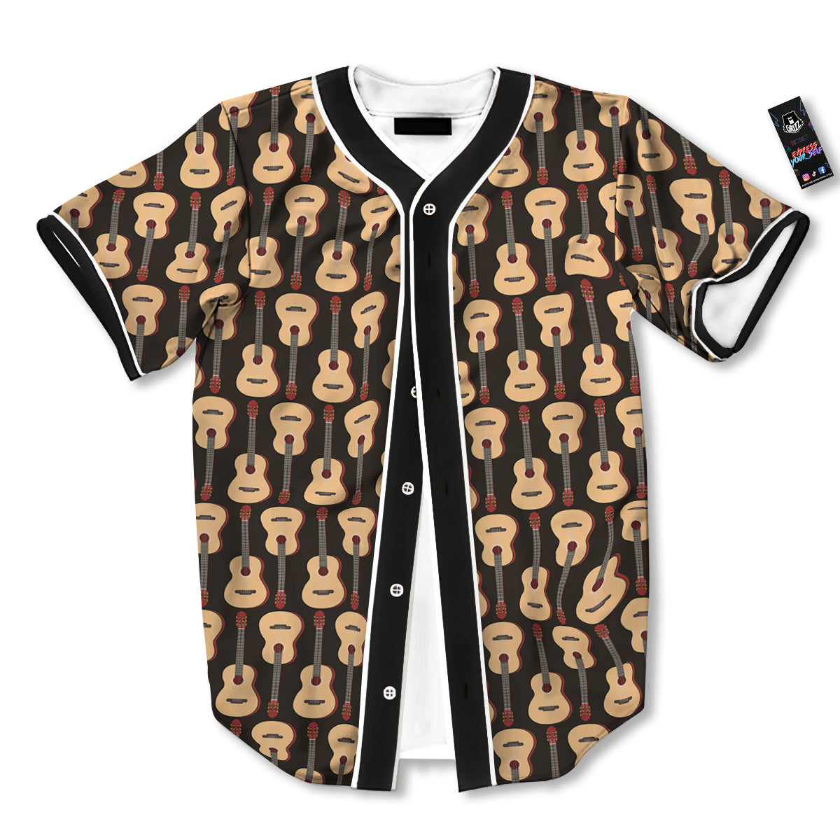 Guitar Acoustic Print Pattern Baseball Jersey-grizzshop