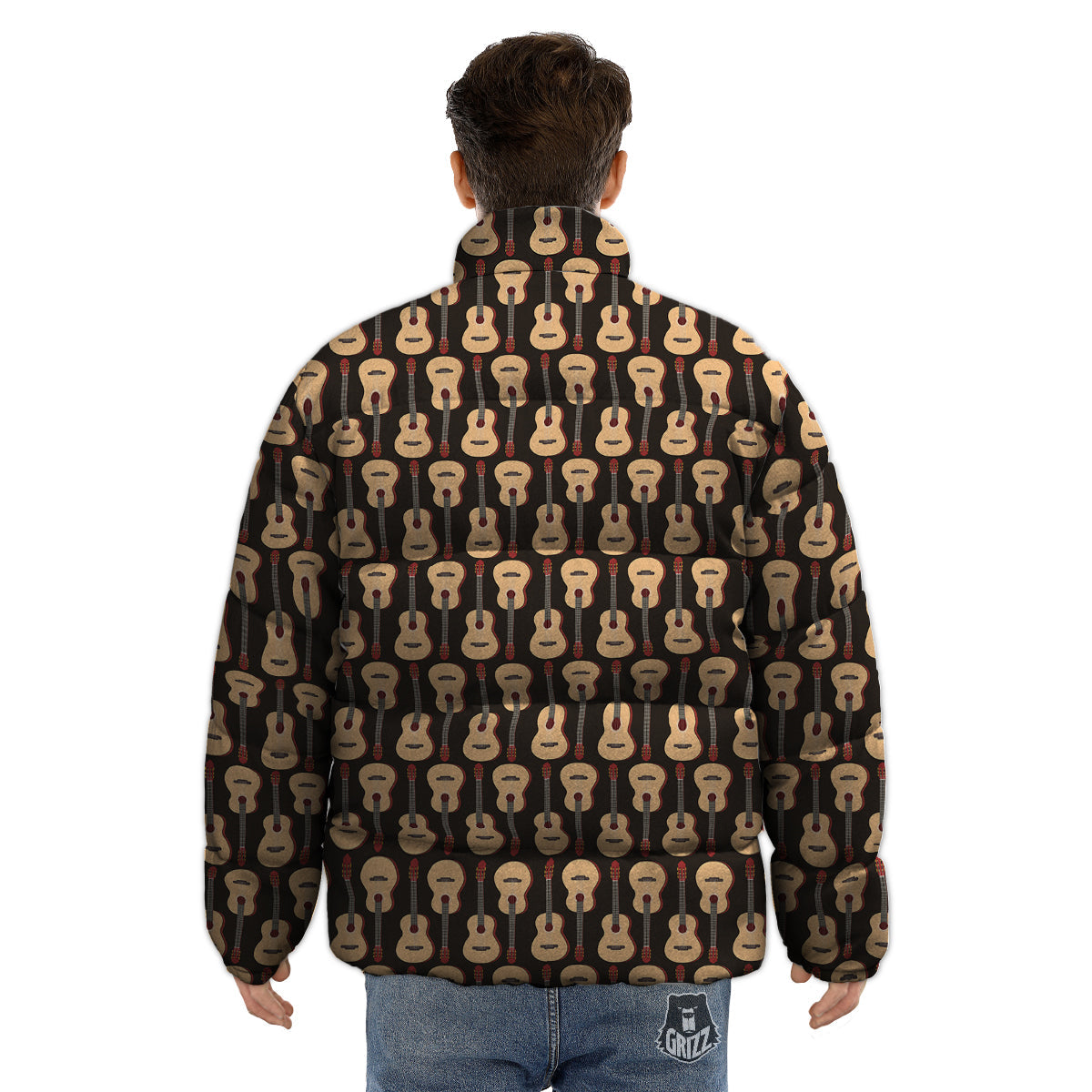 Guitar Acoustic Print Pattern Puffer Jacket-grizzshop