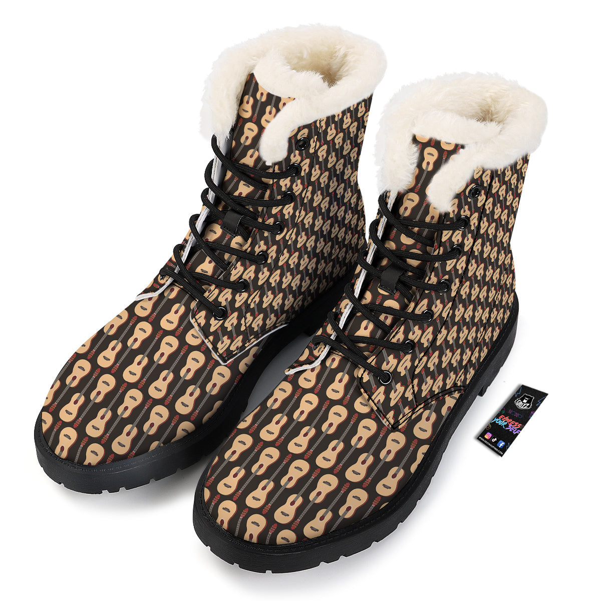 Guitar Acoustic Print Pattern Winter Boots-grizzshop