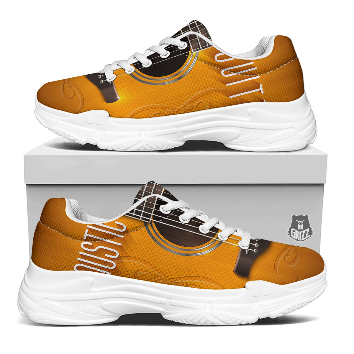 Guitar Acoustic Print White Chunky Shoes-grizzshop