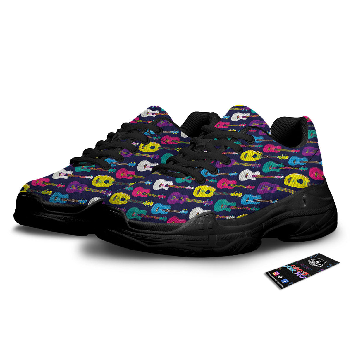 Guitar Colorful Print Pattern Black Chunky Shoes-grizzshop