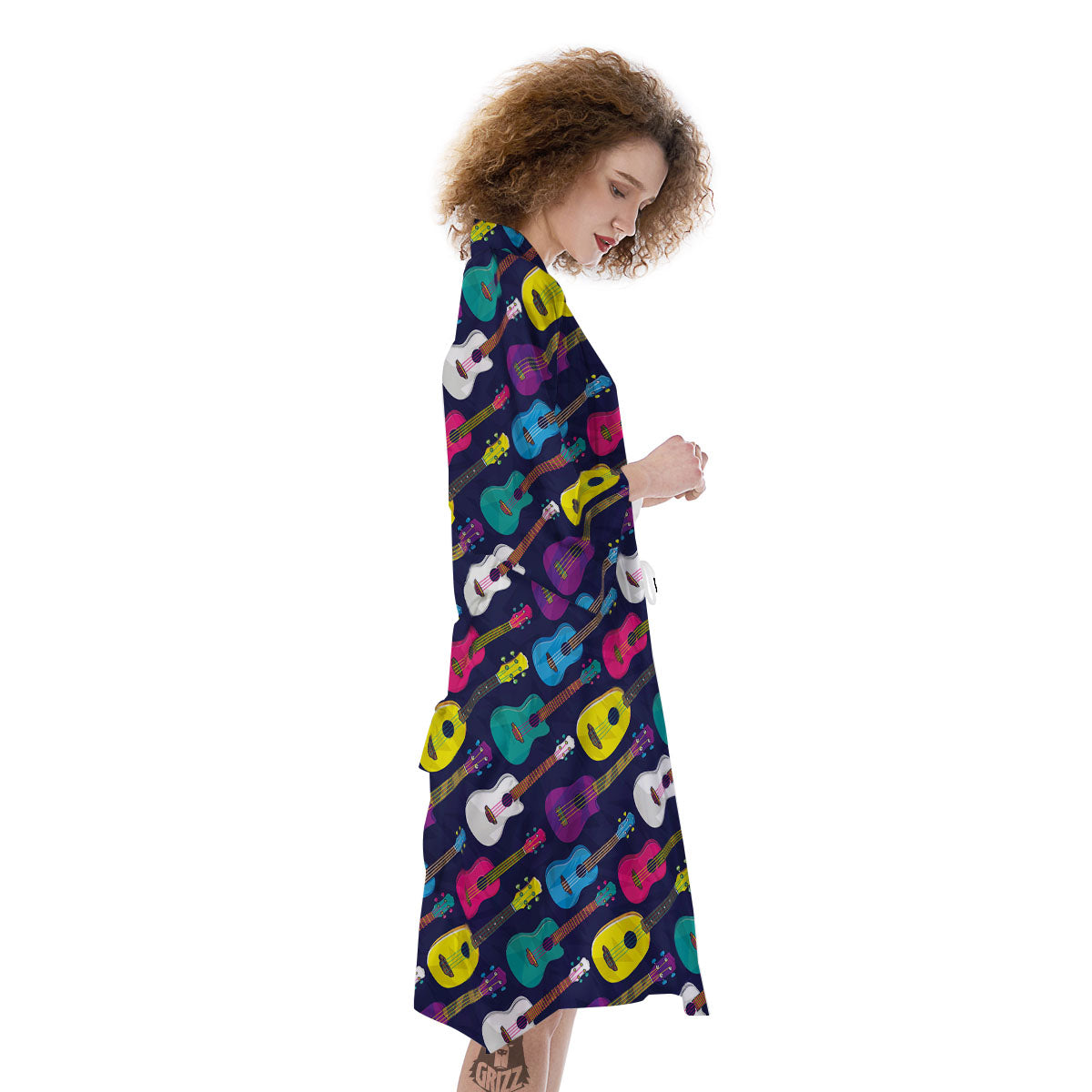 Guitar Colorful Print Pattern Kimono-grizzshop