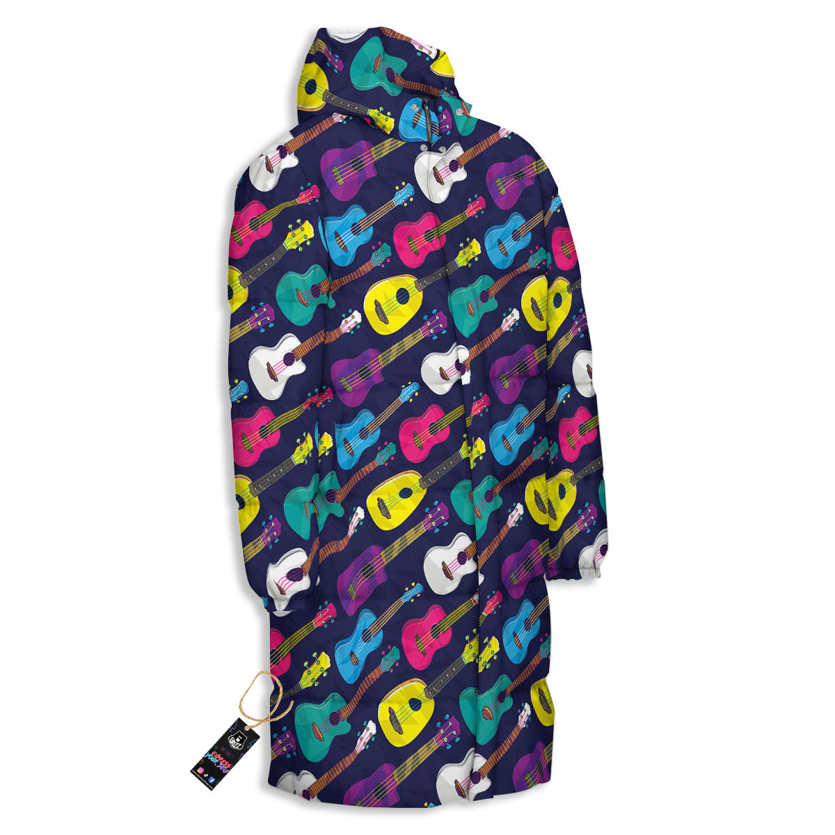 Guitar Colorful Print Pattern Long Down Jacket-grizzshop