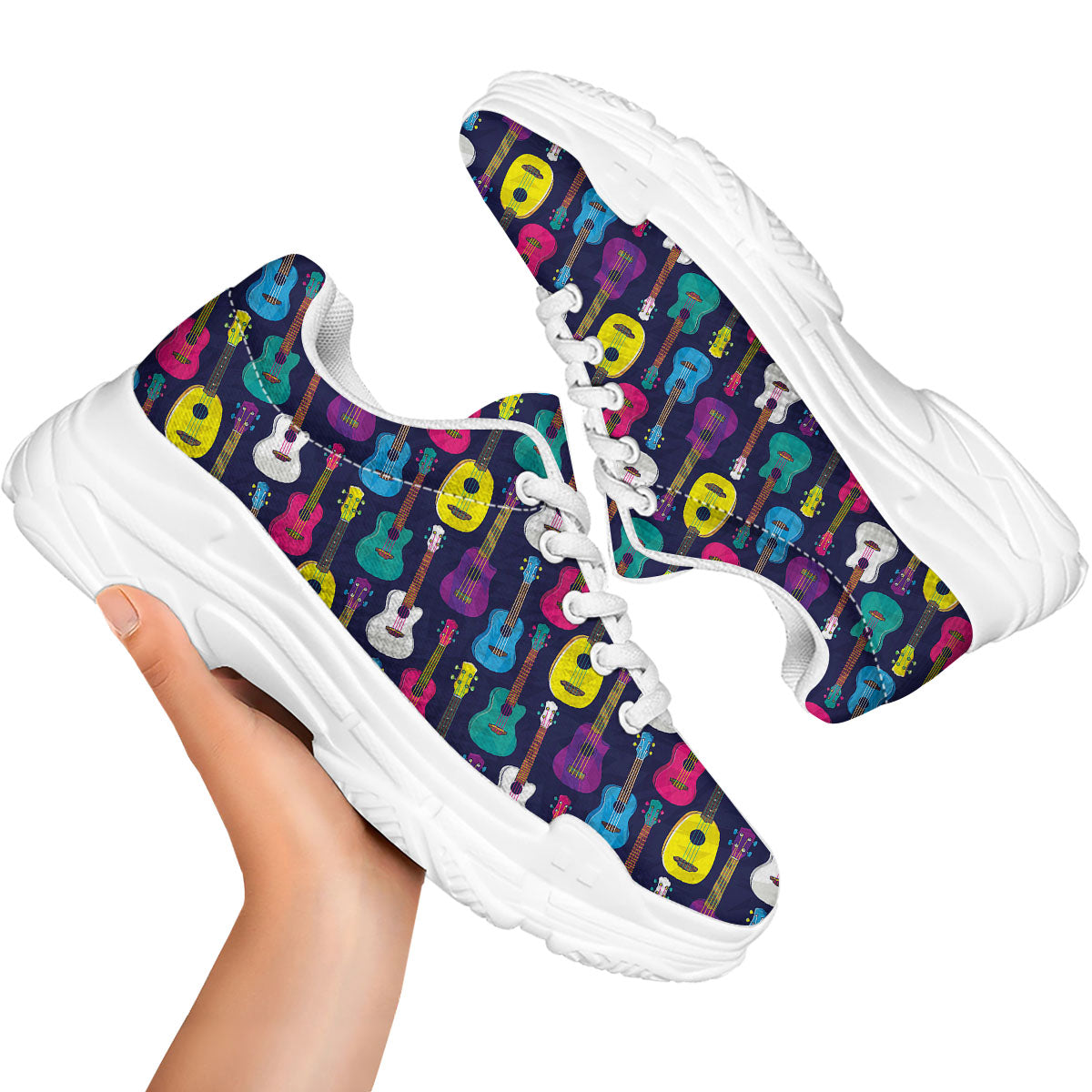 Guitar Colorful Print Pattern White Chunky Shoes-grizzshop