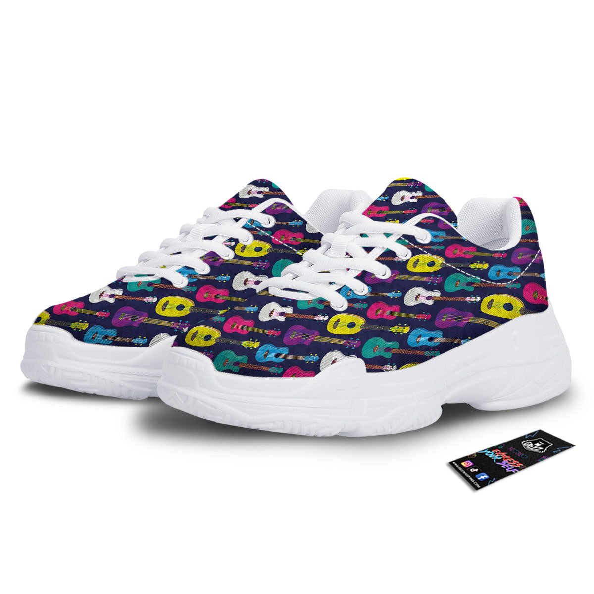 Guitar Colorful Print Pattern White Chunky Shoes-grizzshop