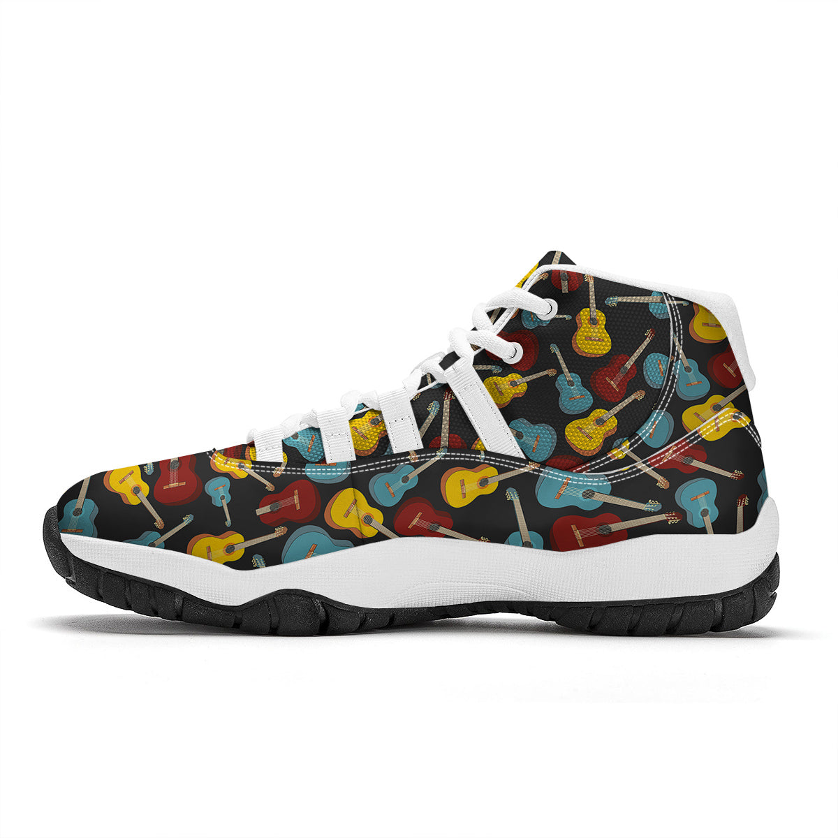 Guitar Pattern Print White Bball Shoes-grizzshop