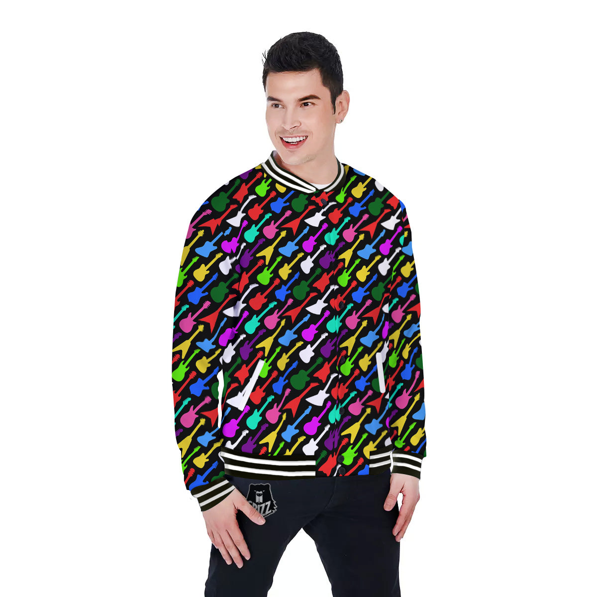Guitars Colorful Print Pattern Baseball Jacket-grizzshop