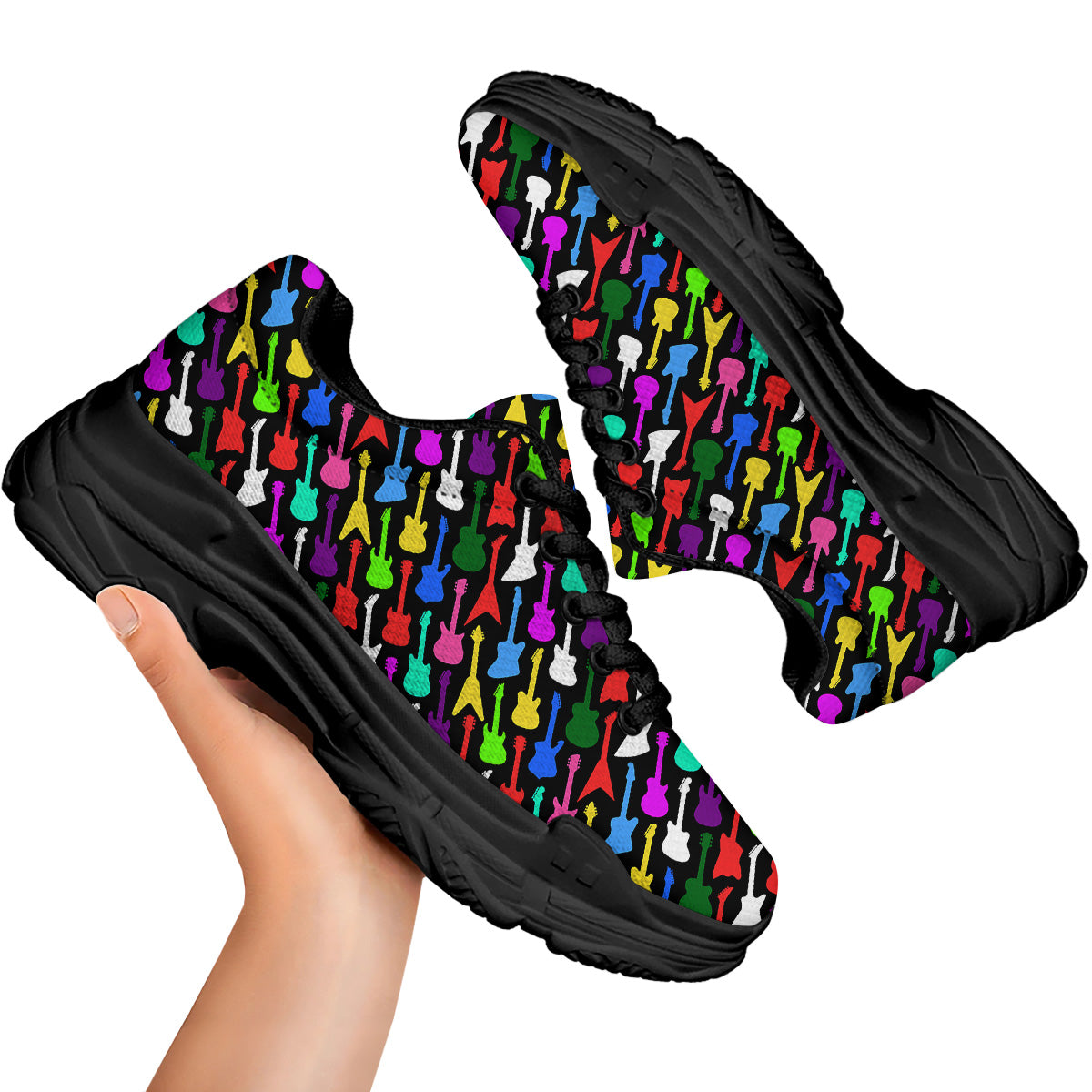 Guitars Colorful Print Pattern Black Chunky Shoes-grizzshop