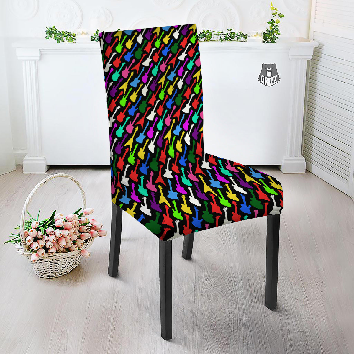Guitars Colorful Print Pattern Dining Chair Slipcover-grizzshop