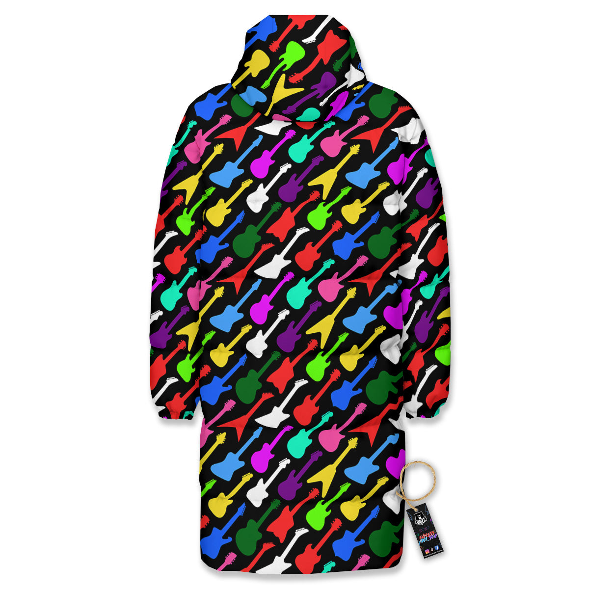 Guitars Colorful Print Pattern Long Down Jacket-grizzshop