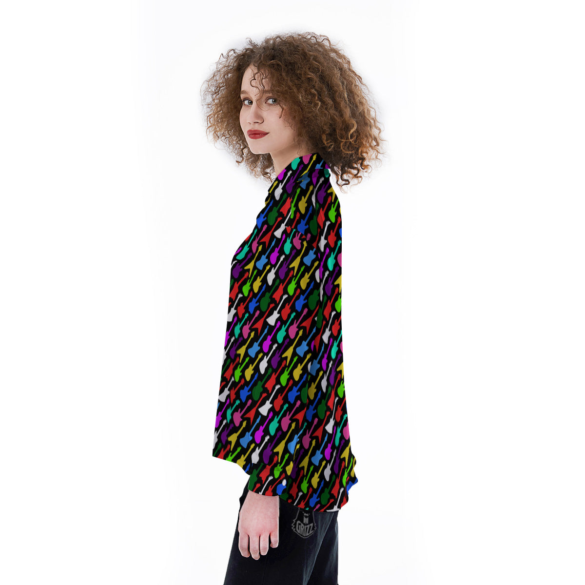 Guitars Colorful Print Pattern Women's Long Sleeve Shirts-grizzshop