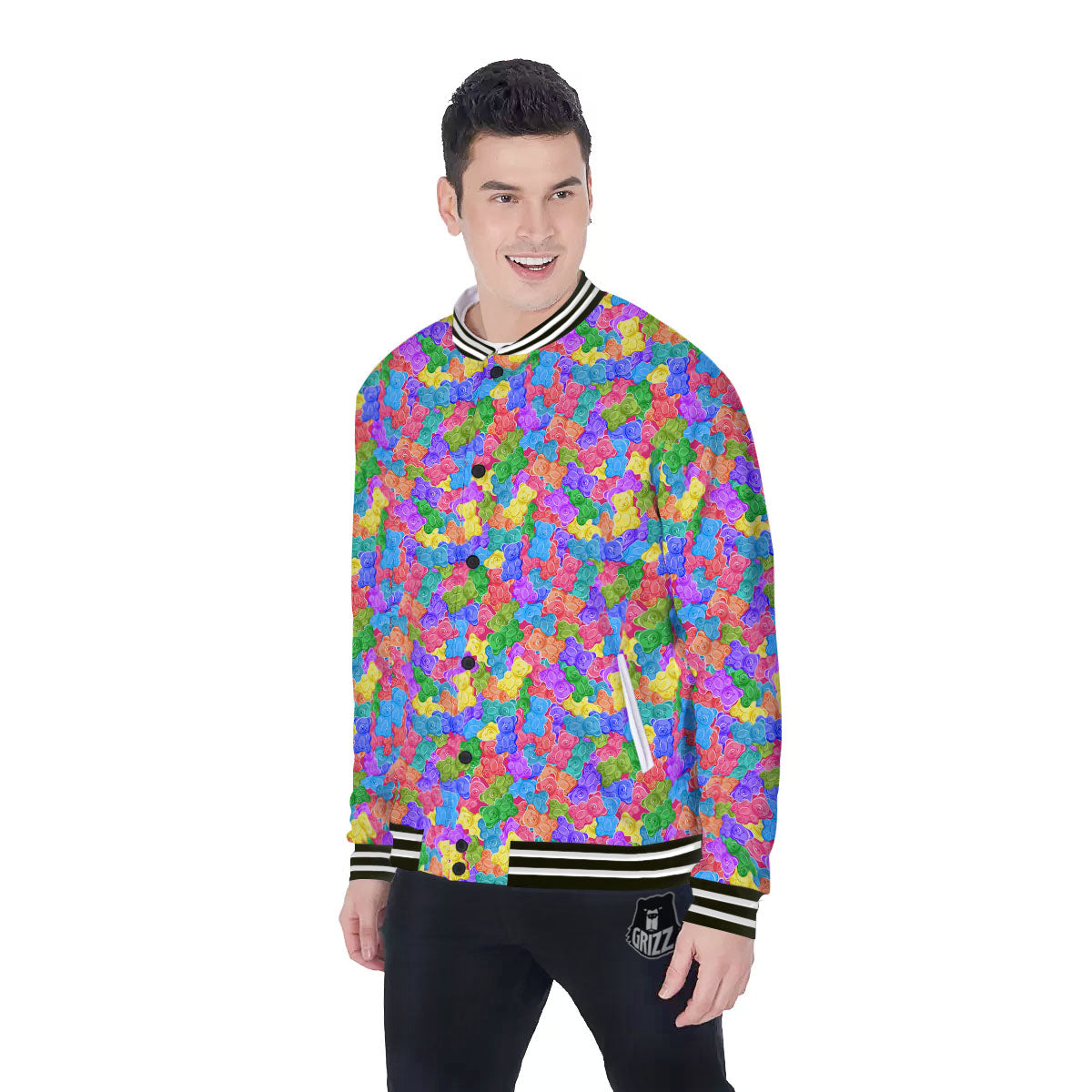 Gummy Bear Colorful Print Baseball Jacket-grizzshop