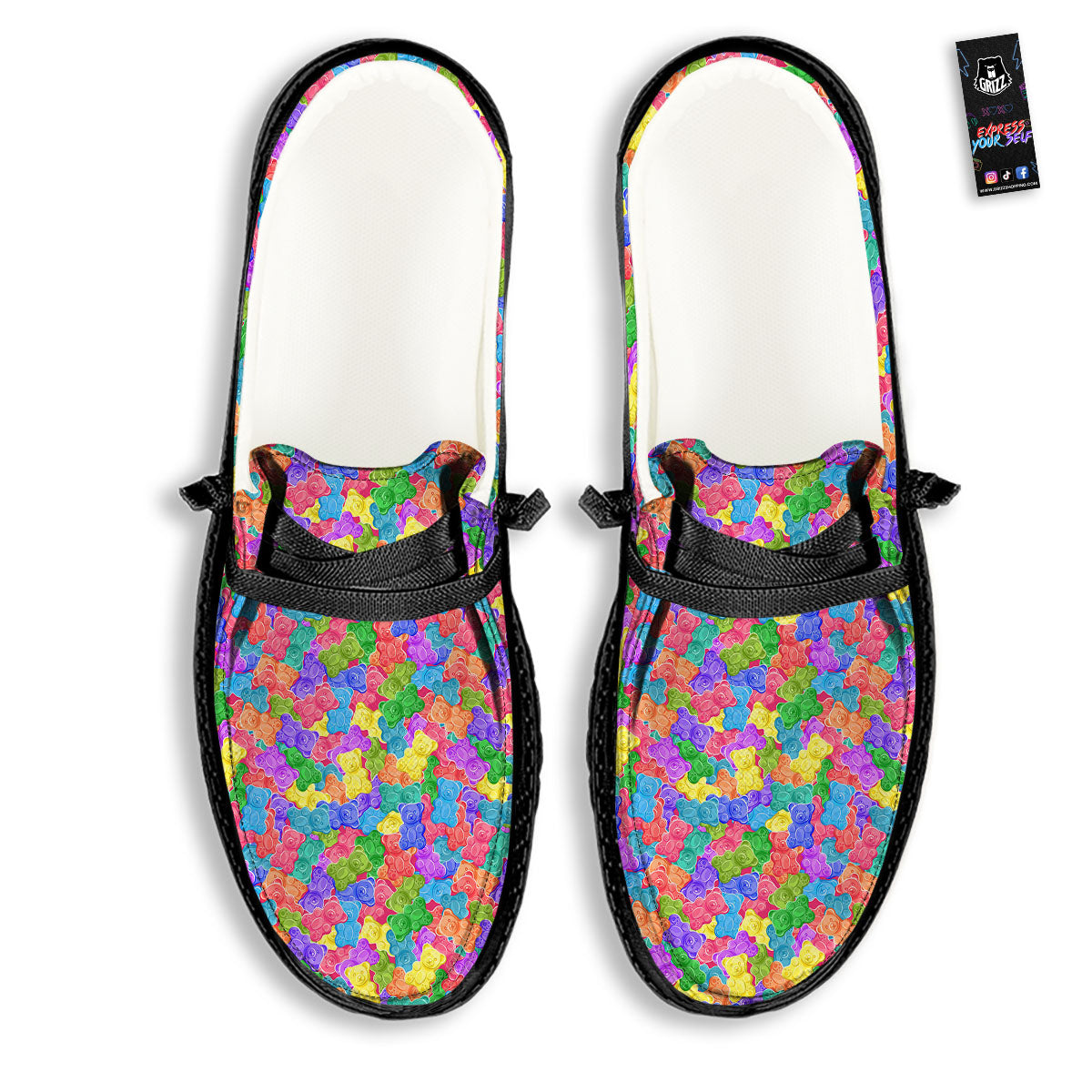 Gummy Bear Colorful Print Black Loafers-grizzshop