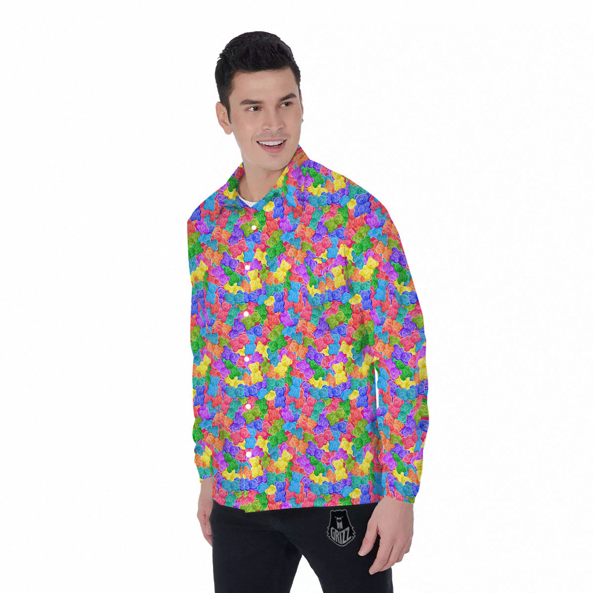 Gummy Bear Colorful Print Men's Long Sleeve Shirts-grizzshop