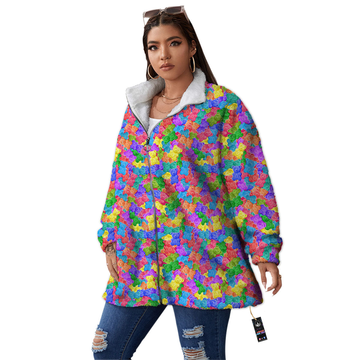 Gummy Bear Colorful Print Women's Sherpa Jacket-grizzshop