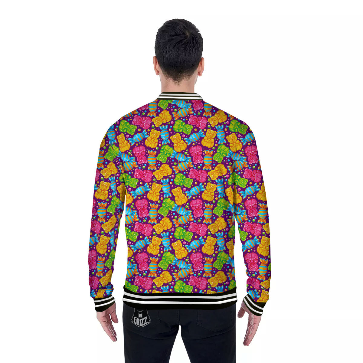 Gummy Colorful Print Baseball Jacket-grizzshop