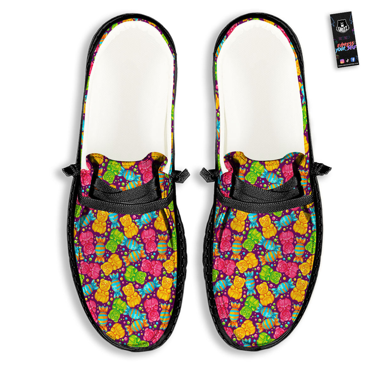 Gummy Colorful Print Black Loafers-grizzshop