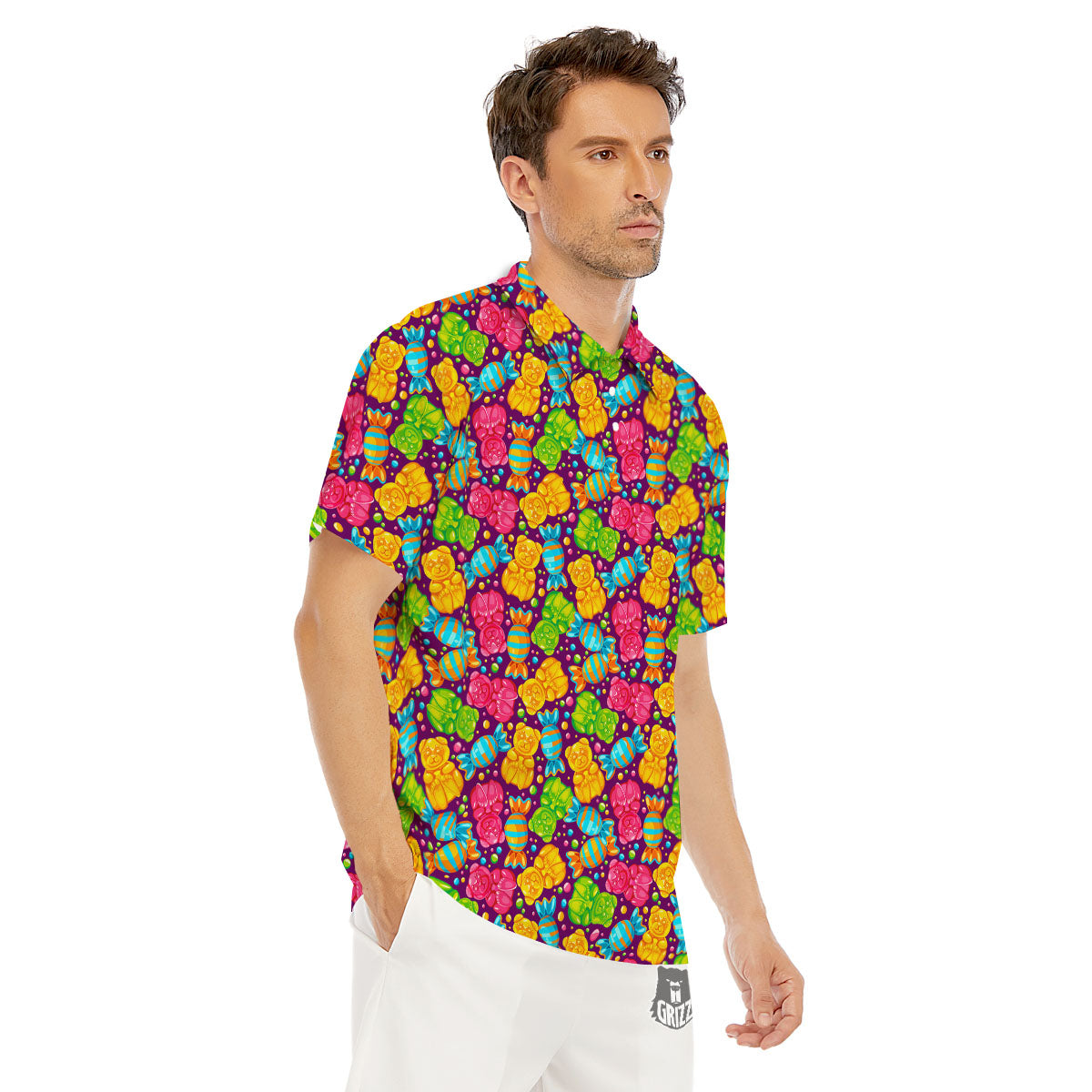 Gummy Colorful Print Men's Golf Shirts-grizzshop