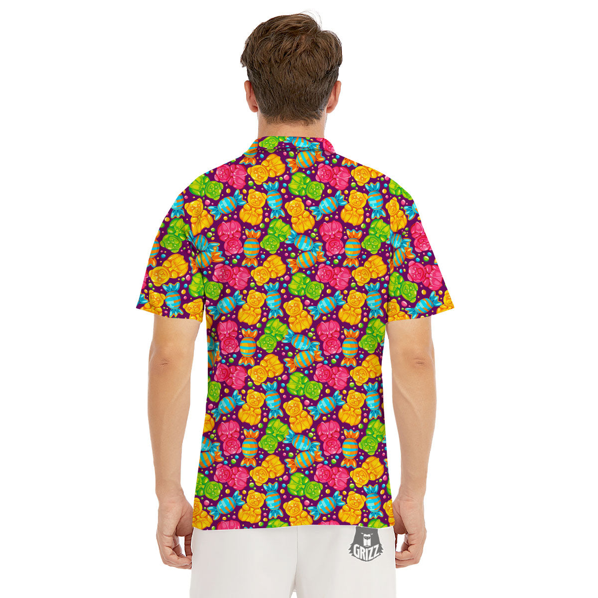 Gummy Colorful Print Men's Golf Shirts-grizzshop