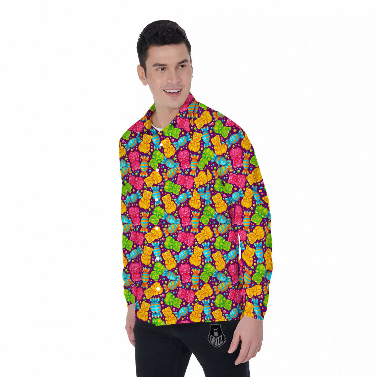 Gummy Colorful Print Men's Long Sleeve Shirts-grizzshop