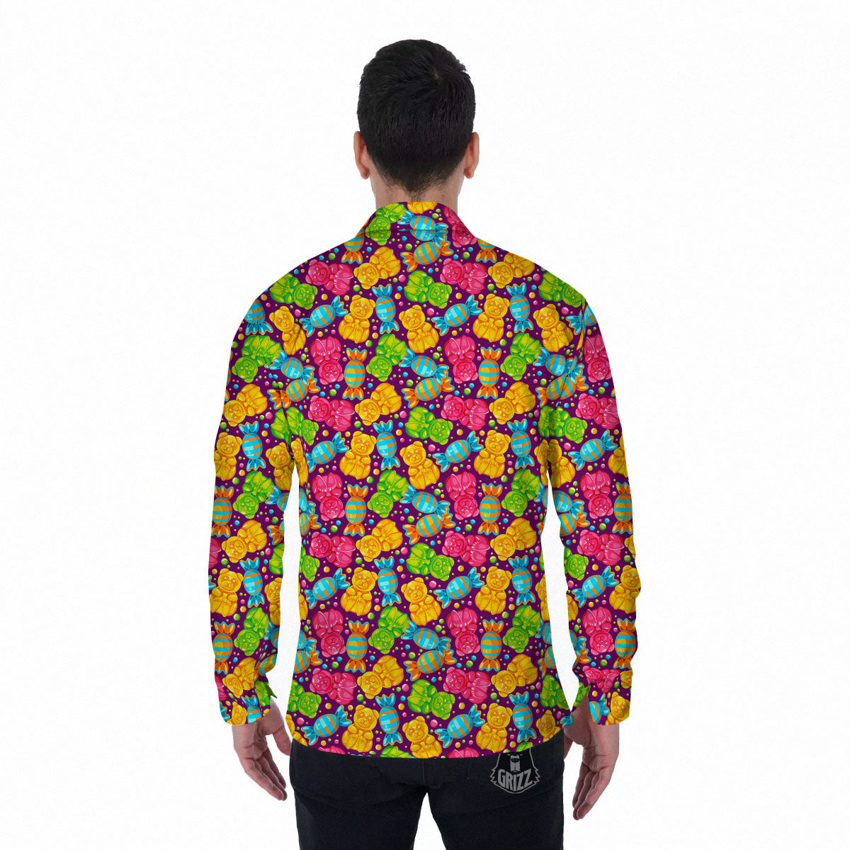 Gummy Colorful Print Men's Long Sleeve Shirts-grizzshop