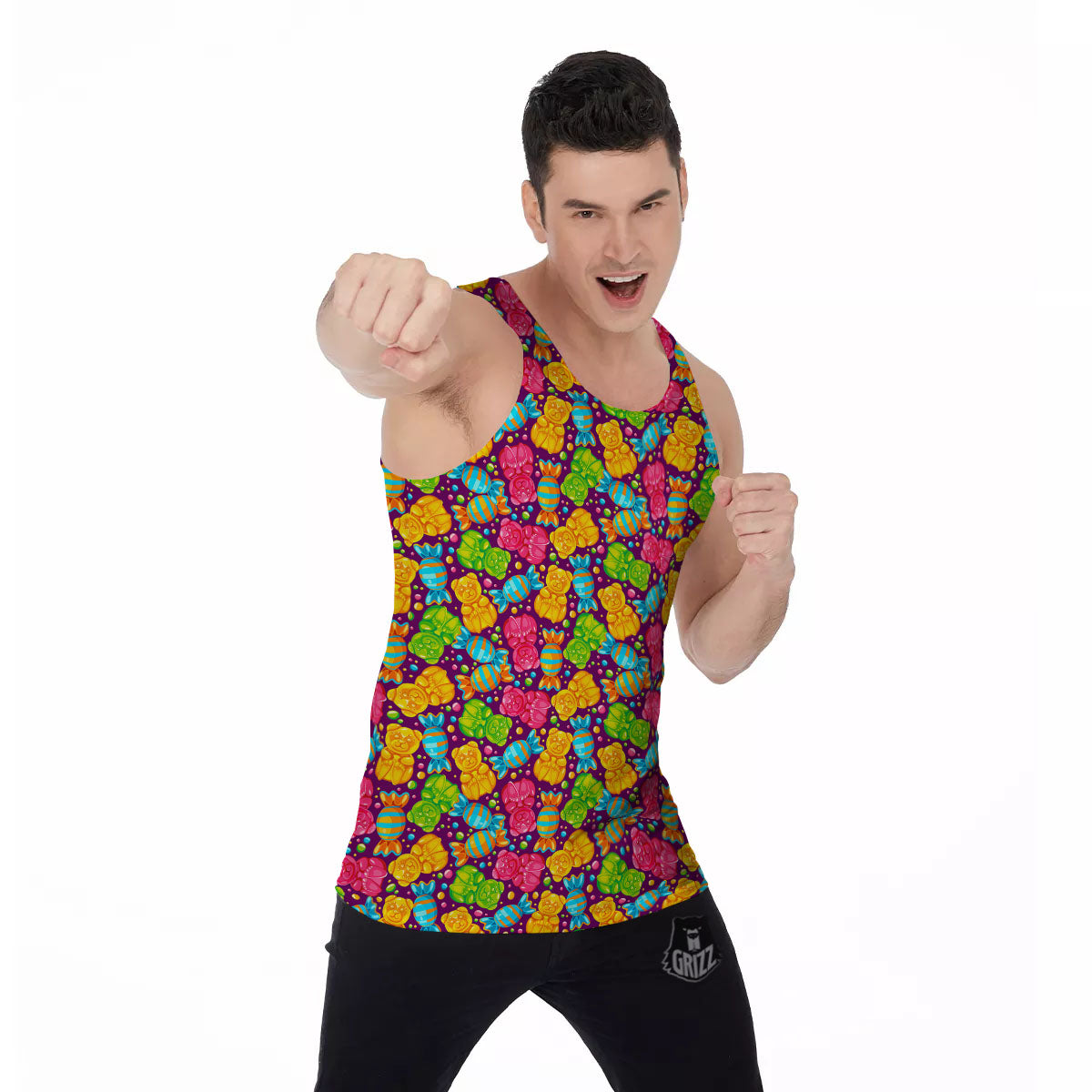 Gummy Colorful Print Men's Tank Top-grizzshop