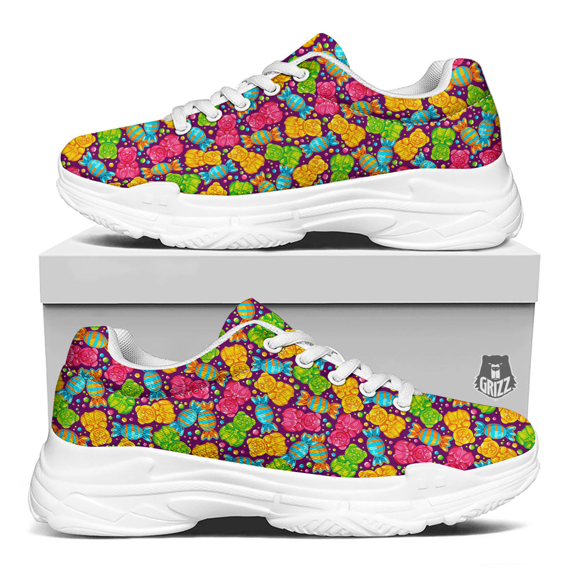 Gummy Colorful Print White Chunky Shoes-grizzshop