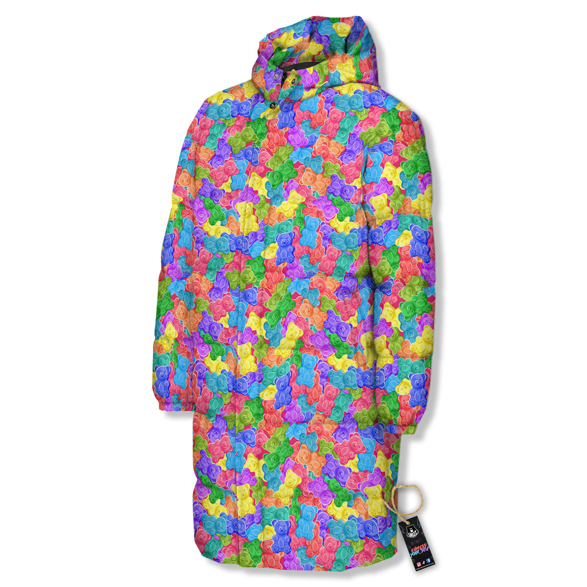 Gummy Bear Colorful Print Long Down Jacket