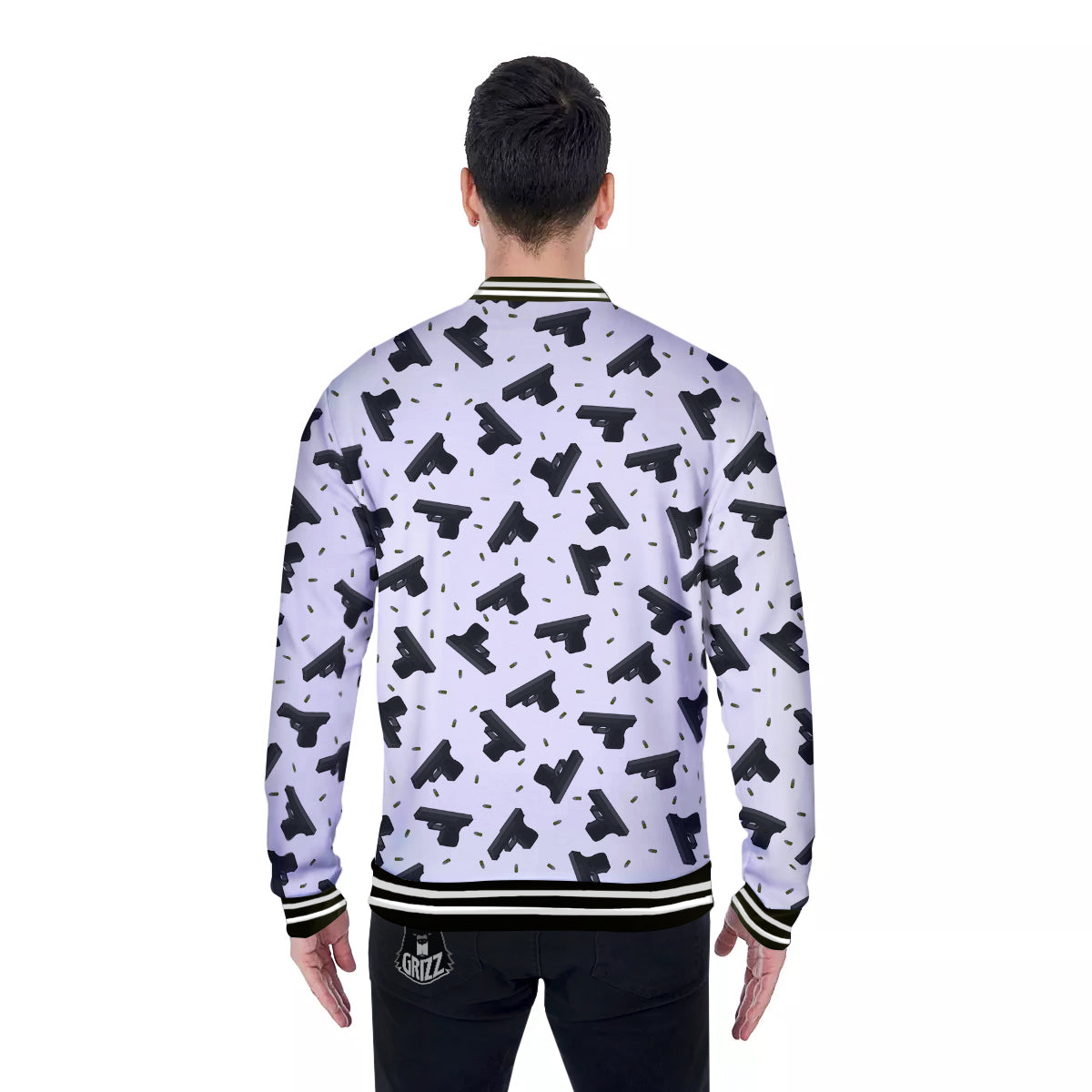 Gun Bullet White And Black Print Pattern Baseball Jacket-grizzshop