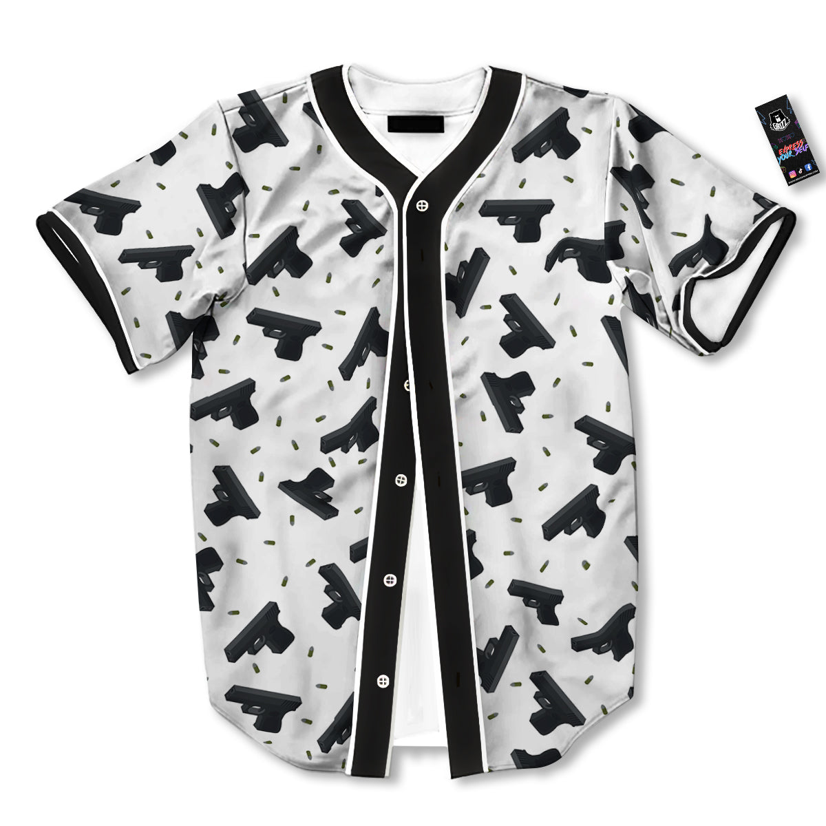 Gun Bullet White And Black Print Pattern Baseball Jersey-grizzshop