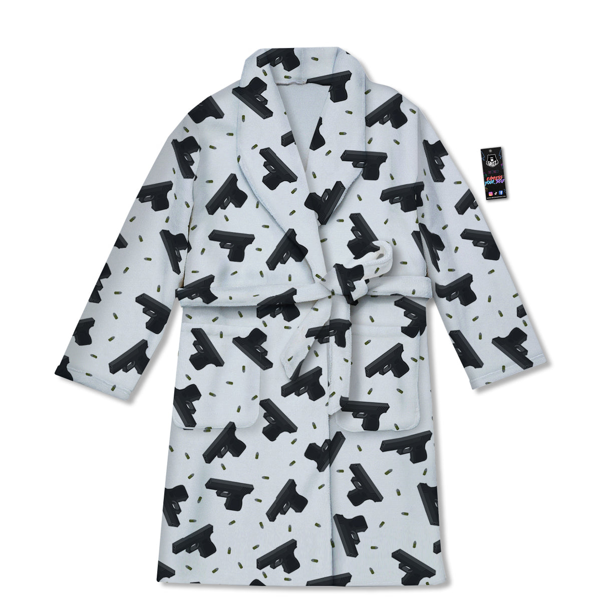 Gun Bullet White And Black Print Pattern Bathrobe-grizzshop