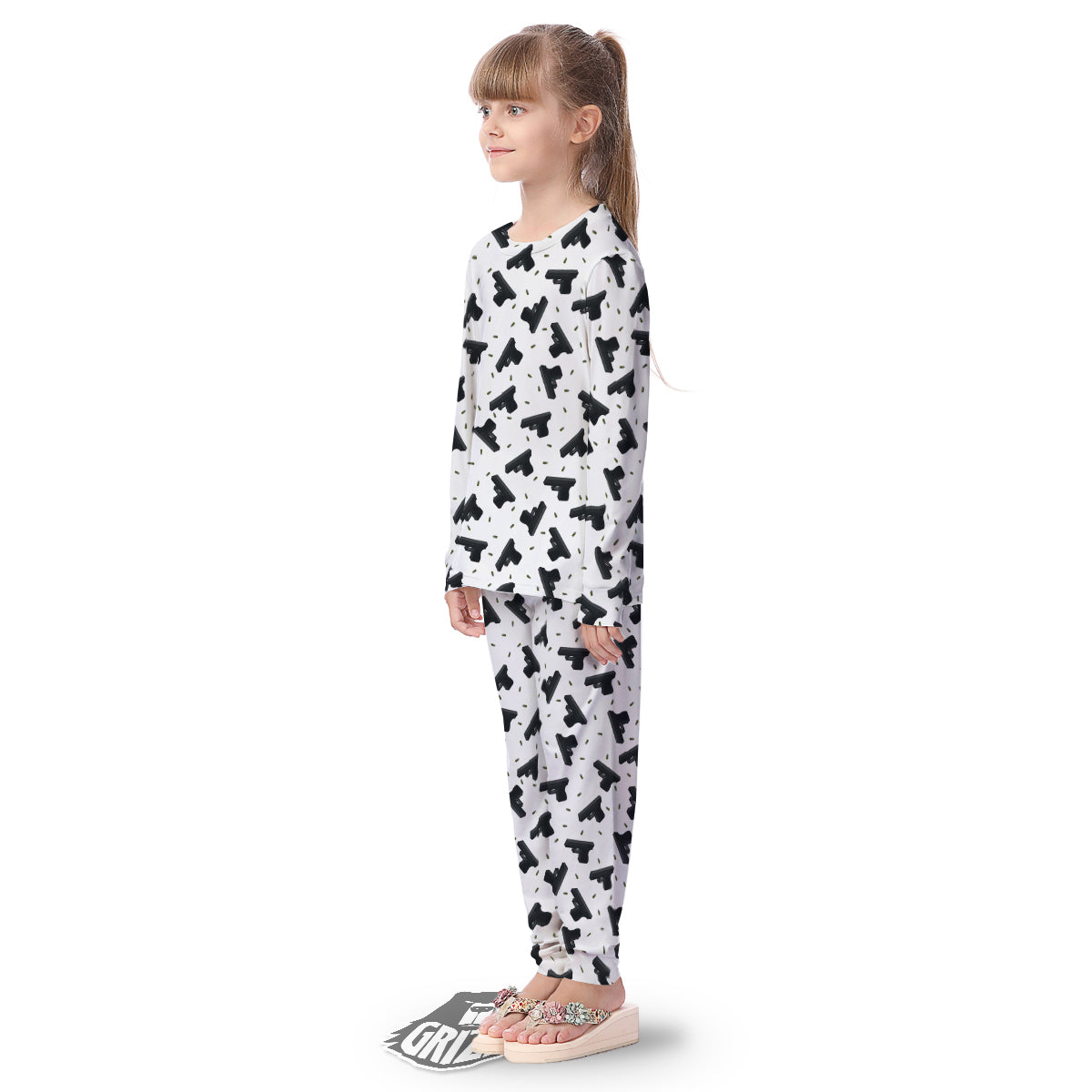 Gun Bullet White And Black Print Pattern Kid's Pajamas-grizzshop