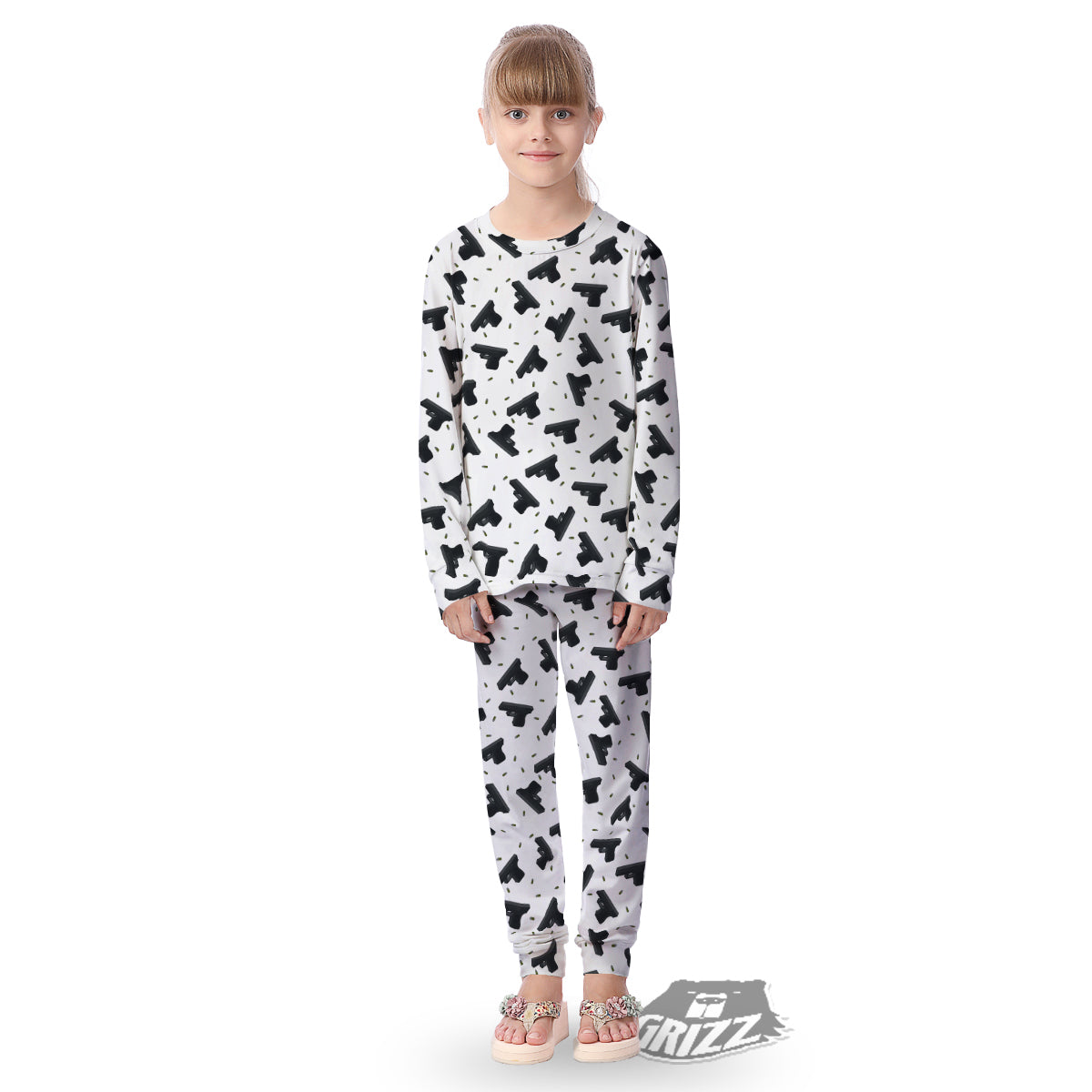 Gun Bullet White And Black Print Pattern Kid's Pajamas-grizzshop