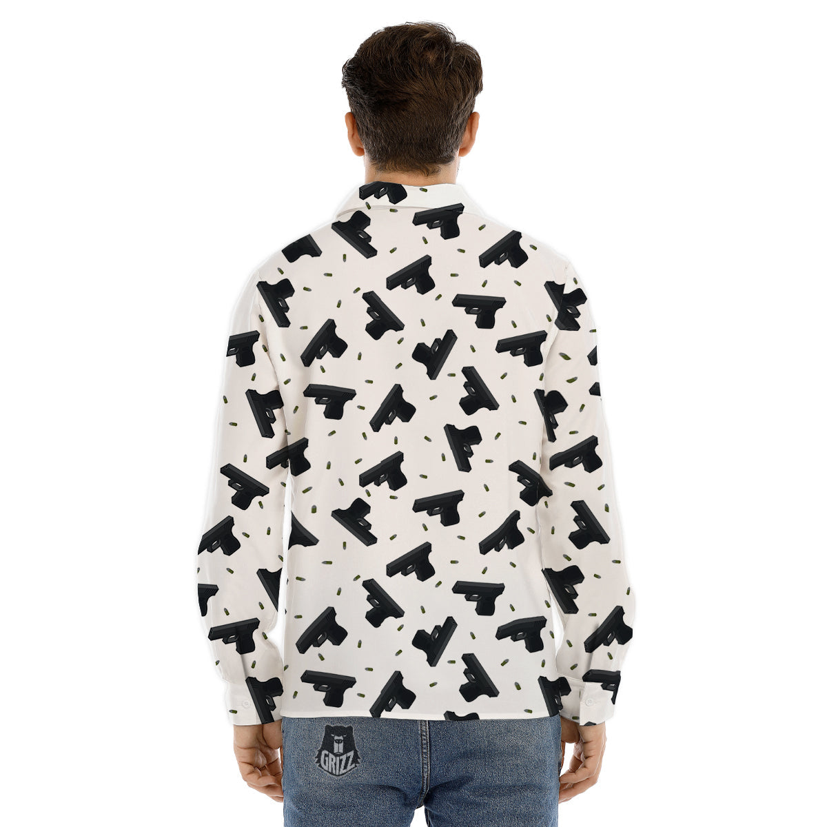 Gun Bullet White And Black Print Pattern Men's Dress Shirts-grizzshop