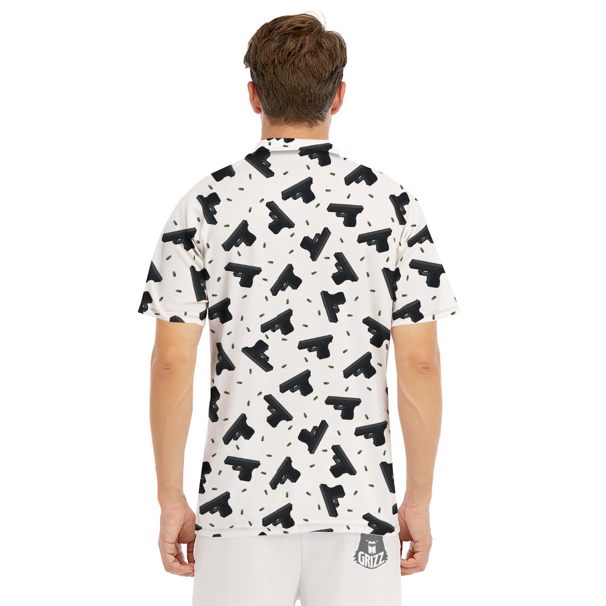 Gun Bullet White And Black Print Pattern Men's Golf Shirts-grizzshop